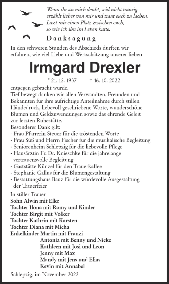 Traueranzeige von Irmgard Drexler von lausitzer_rundschau