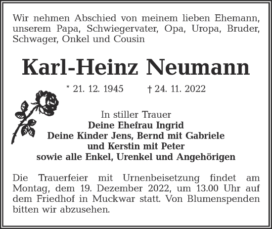 Traueranzeige von Karl-Heinz Neumann von lausitzer_rundschau