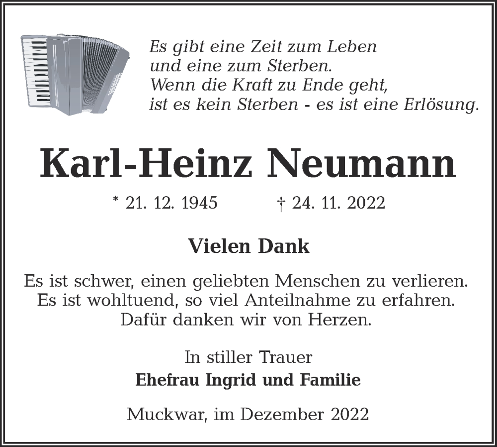  Traueranzeige für Karl-Heinz Neumann vom 31.12.2022 aus lausitzer_rundschau