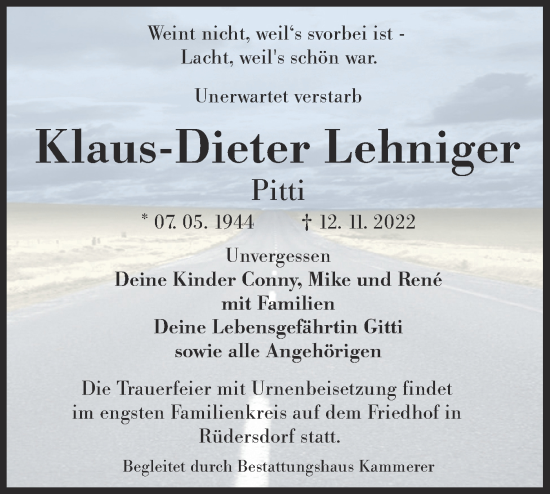 Traueranzeige von Klaus-Dieter Lehniger von lausitzer_rundschau