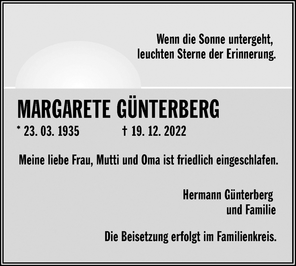  Traueranzeige für Margarete Günterberg vom 31.12.2022 aus lausitzer_rundschau