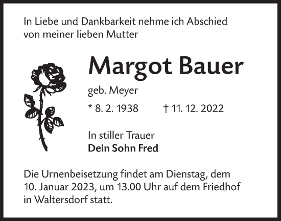 Traueranzeige von Margot Bauer von lausitzer_rundschau