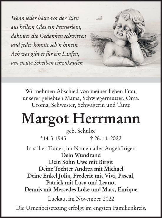 Traueranzeige von Margot Herrmann von lausitzer_rundschau