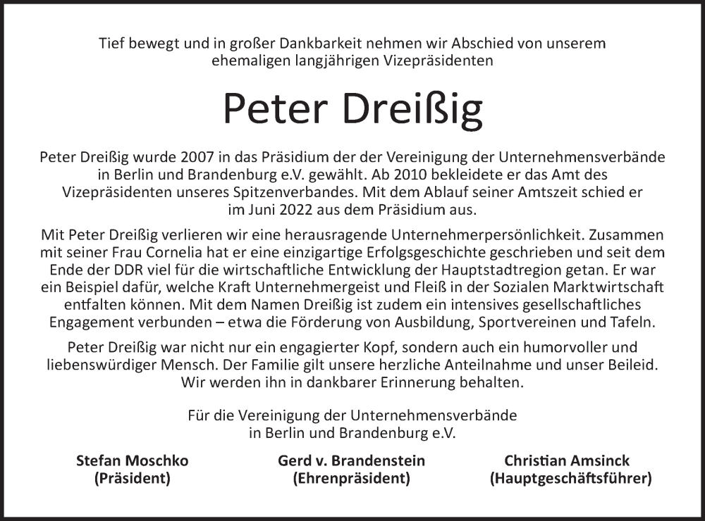  Traueranzeige für Peter Dreißig vom 17.12.2022 aus lausitzer_rundschau