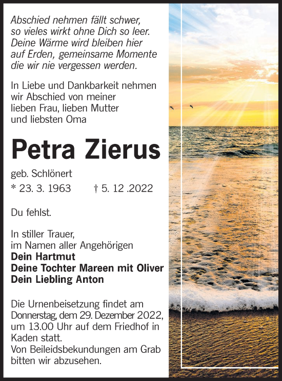 Traueranzeige von Petra Zierus von lausitzer_rundschau