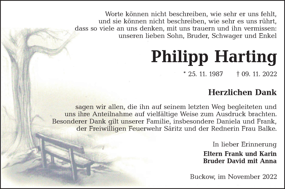  Traueranzeige für Philipp Harting vom 03.12.2022 aus lausitzer_rundschau