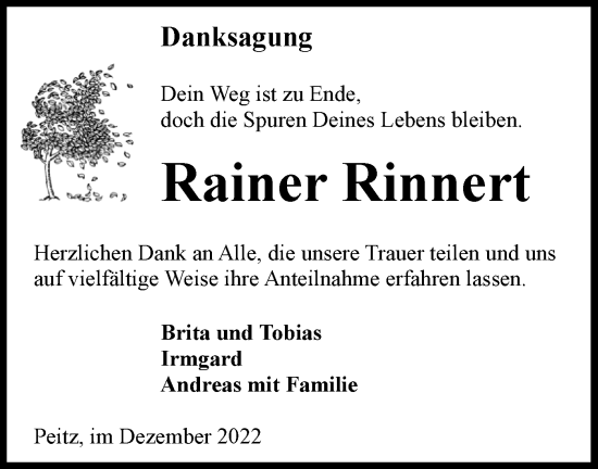 Traueranzeige von Rainer Rinnert von lausitzer_rundschau