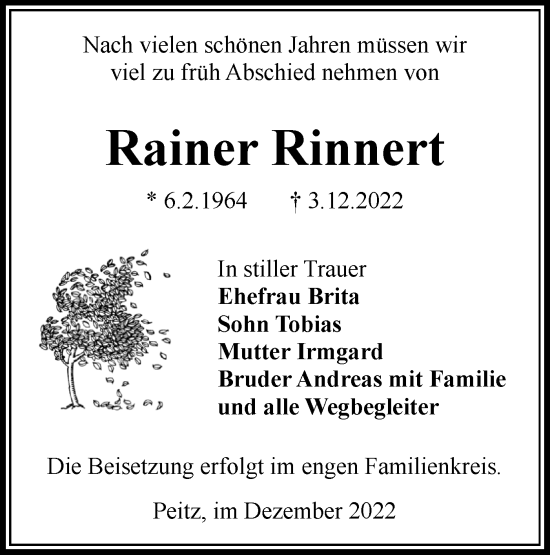 Traueranzeige von Rainer Rinnert von lausitzer_rundschau