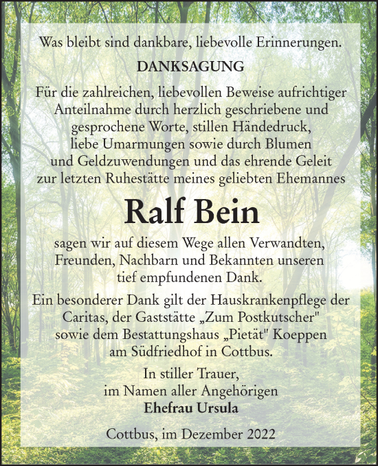 Traueranzeige von Ralf Bein von lausitzer_rundschau