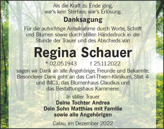 Traueranzeige von Regina Schauer von lausitzer_rundschau