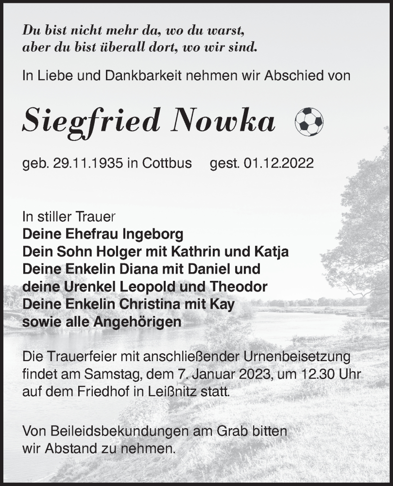  Traueranzeige für Siegfried Nowka vom 09.12.2022 aus lausitzer_rundschau