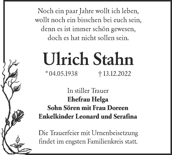 Traueranzeige von Ulrich Stahn von lausitzer_rundschau
