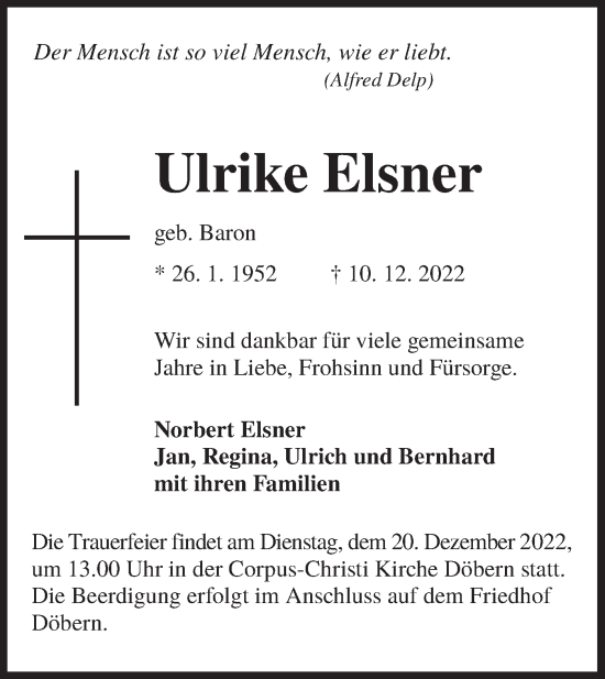 Traueranzeige von Ulrike Elsner von lausitzer_rundschau