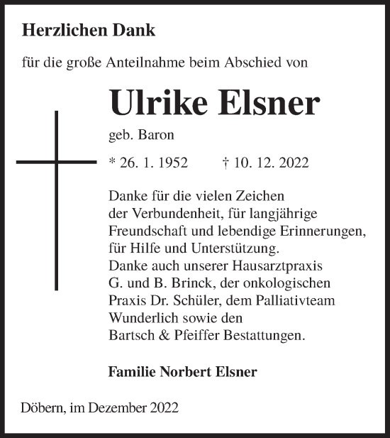 Traueranzeige von Ulrike Elsner von lausitzer_rundschau