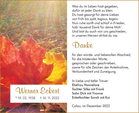 Traueranzeige von Werner Eckert von lausitzer_rundschau