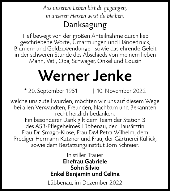 Traueranzeige von Werner Jenke von lausitzer_rundschau