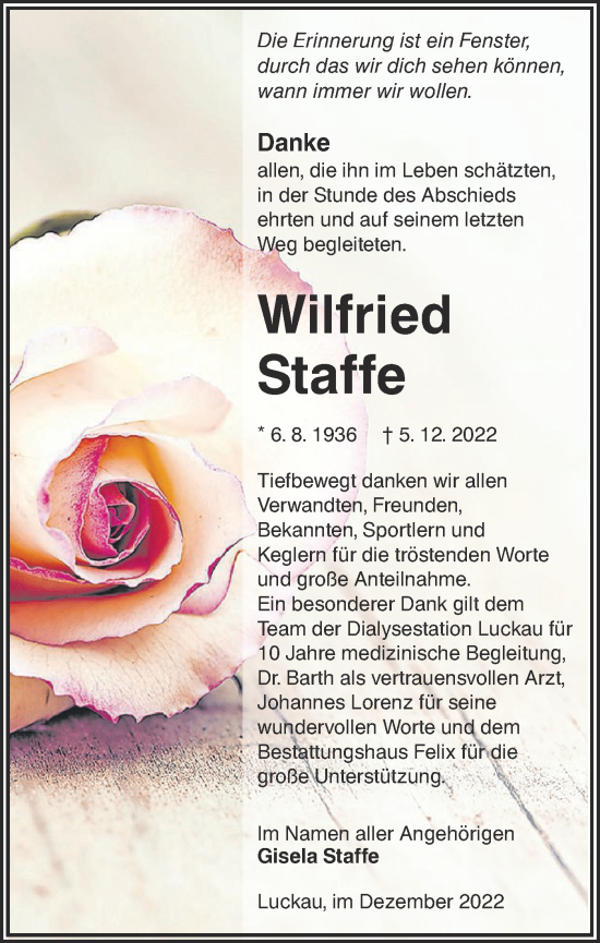 Traueranzeige von Wilfried Staffe von lausitzer_rundschau