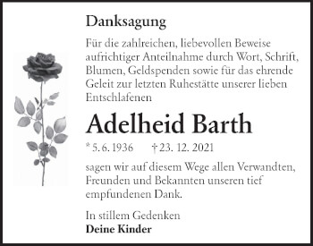 Traueranzeige von Adelheid Barth von lausitzer_rundschau