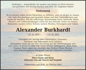 Traueranzeige von Alexander Burkhardt von lausitzer_rundschau