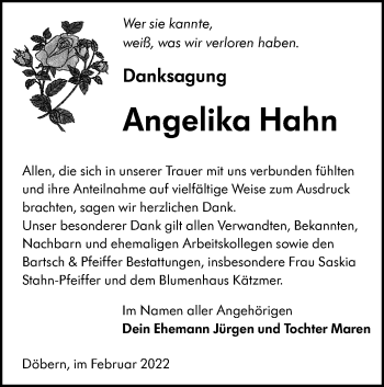 Traueranzeige von Angelika Hahn von lausitzer_rundschau