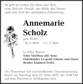 Traueranzeige von Annemarie Scholz von lausitzer_rundschau