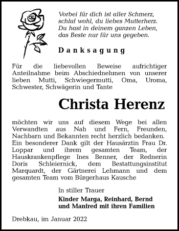 Traueranzeige von Christa Herenz von lausitzer_rundschau