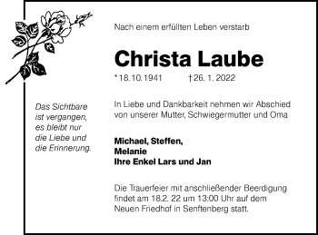 Traueranzeige von Christa Laube von lausitzer_rundschau