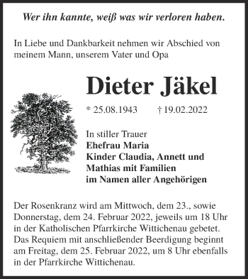 Traueranzeige von Dieter Jäkel von lausitzer_rundschau