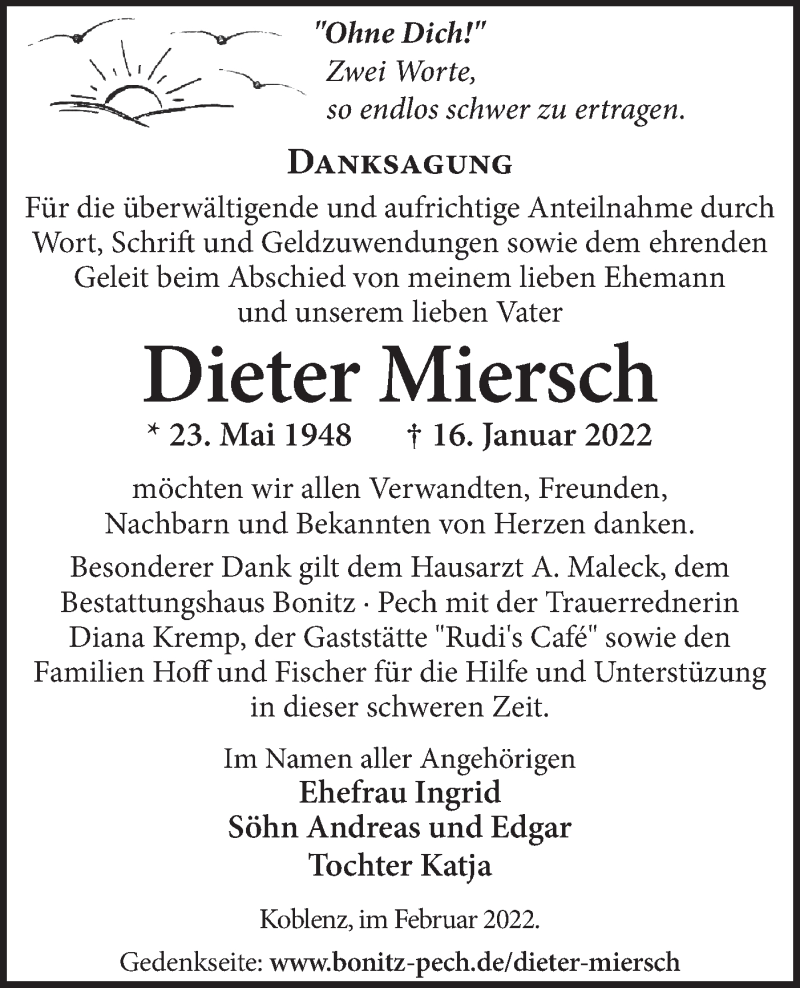  Traueranzeige für Dieter Miersch vom 12.02.2022 aus lausitzer_rundschau