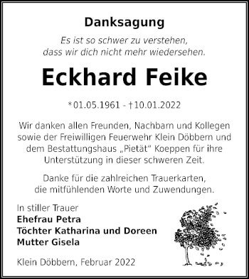 Traueranzeige von Eckhard Feike von lausitzer_rundschau