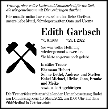 Traueranzeige von Edith Garbsch von lausitzer_rundschau