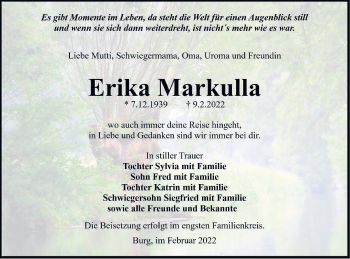 Traueranzeige von Erika Markulla von lausitzer_rundschau