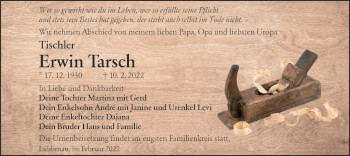 Traueranzeige von Erwin Tarsch von lausitzer_rundschau