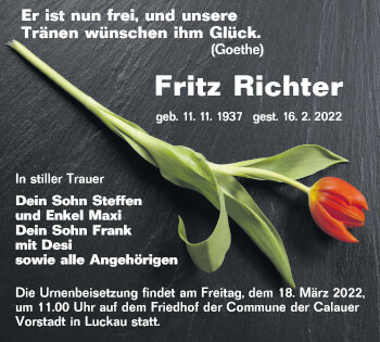 Traueranzeige von Fritz Richter von lausitzer_rundschau