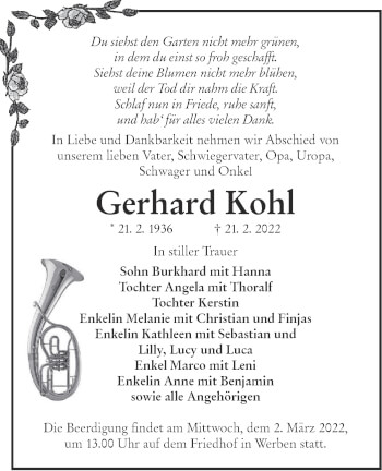 Traueranzeige von Gerhard Kohl von lausitzer_rundschau