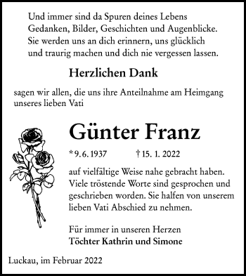 Traueranzeige von Günter Franz von lausitzer_rundschau