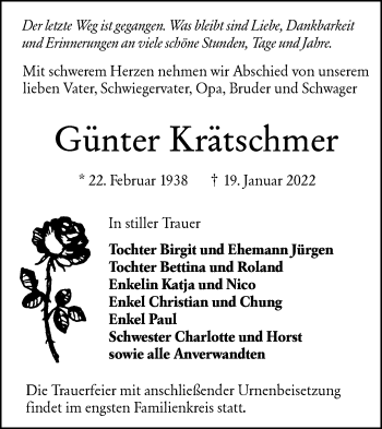 Traueranzeige von Günter Krätschmer von lausitzer_rundschau