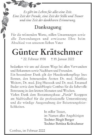 Traueranzeige von Günter Krätschmer von lausitzer_rundschau