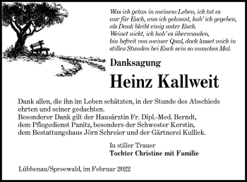 Traueranzeige von Heinz Kallweit von lausitzer_rundschau
