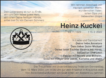 Traueranzeige von Heinz Kuckei von lausitzer_rundschau