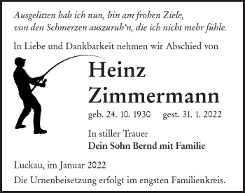 Traueranzeige von Heinz Zimmermann von lausitzer_rundschau