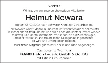 Traueranzeige von Helmut Nowara von lausitzer_rundschau