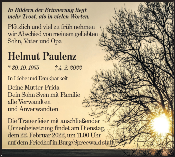 Traueranzeige von Helmut Paulenz von lausitzer_rundschau