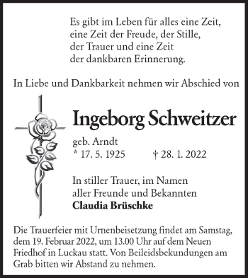 Traueranzeige von Ingeborg Schweitzer von lausitzer_rundschau