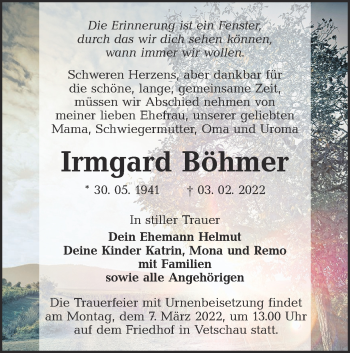 Traueranzeige von Irmgard Böhmer von lausitzer_rundschau