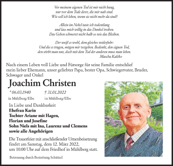 Traueranzeige von Joachim Christen von lausitzer_rundschau