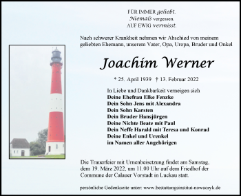 Traueranzeige von Joachim Werner von lausitzer_rundschau
