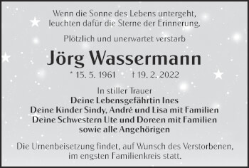 Traueranzeige von Jörg Wassermann von lausitzer_rundschau