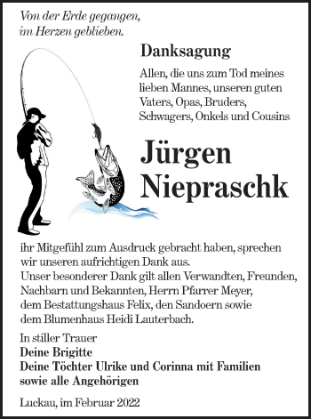 Traueranzeige von Jürgen Niepraschk von lausitzer_rundschau
