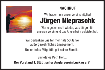 Traueranzeige von Jürgen Niepraschk von lausitzer_rundschau